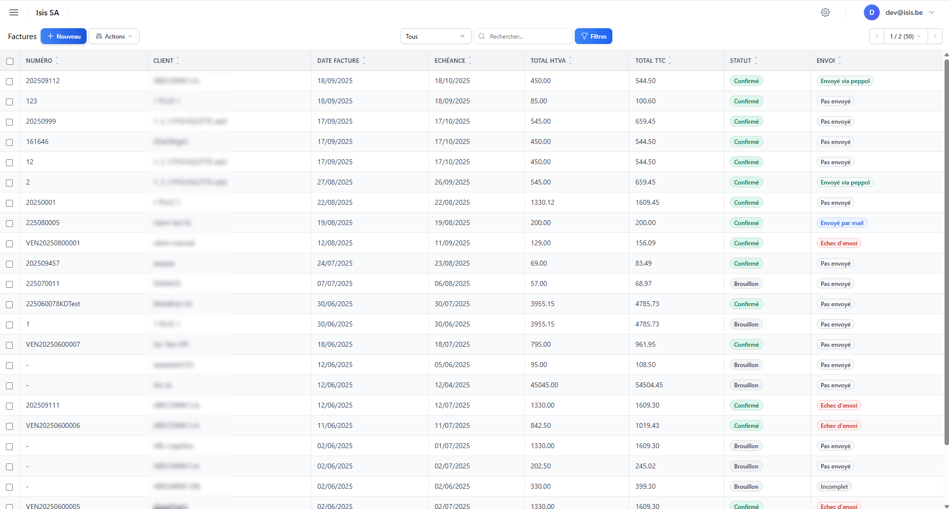 Liste factures IsiFact
