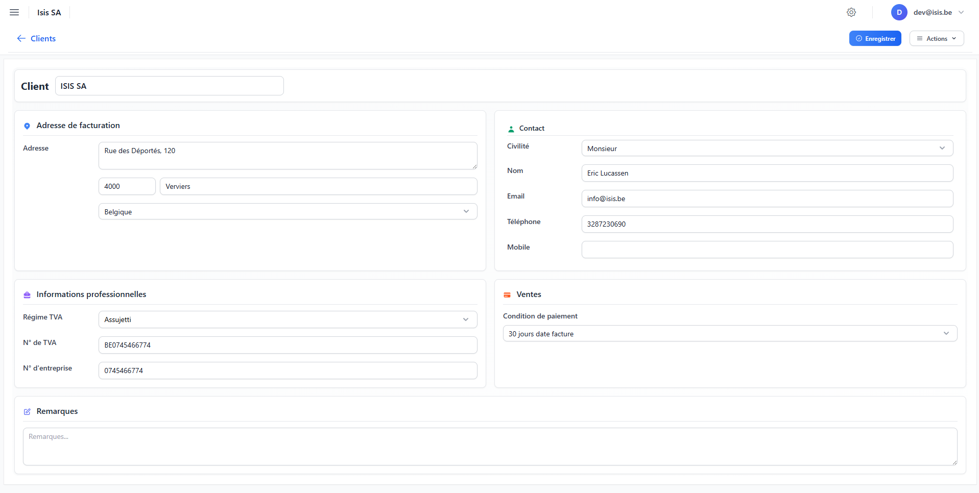 Page client IsiFact